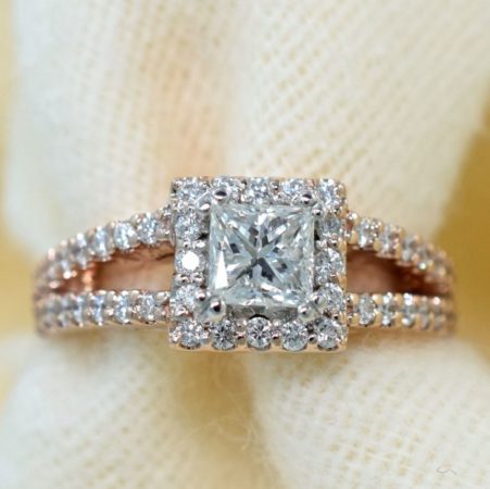 rose gold princess cut engagement rings