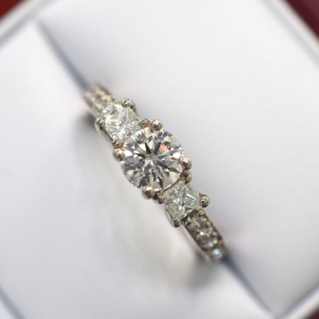 three stone princess cut engagement ring