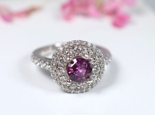 pink sapphire halo engagement ring