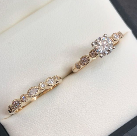 vintage yellow gold engagement ring and wedding ring winnipeg