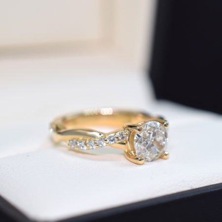 yellow gold sidestone omori diamonds engagement ring