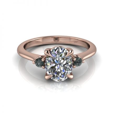 three stone ring with black diamond