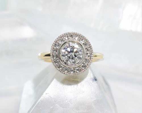 Antique Style Halo Engagement Ring With Rose Cut Diamonds