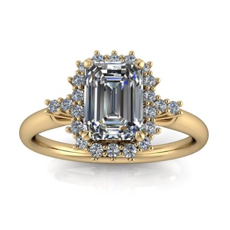 1 ct approx emerald-cut halo engagement ring in yellow gold
