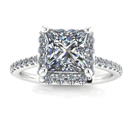 1.25 ct approx princess-cut halo engagement ring in white gold