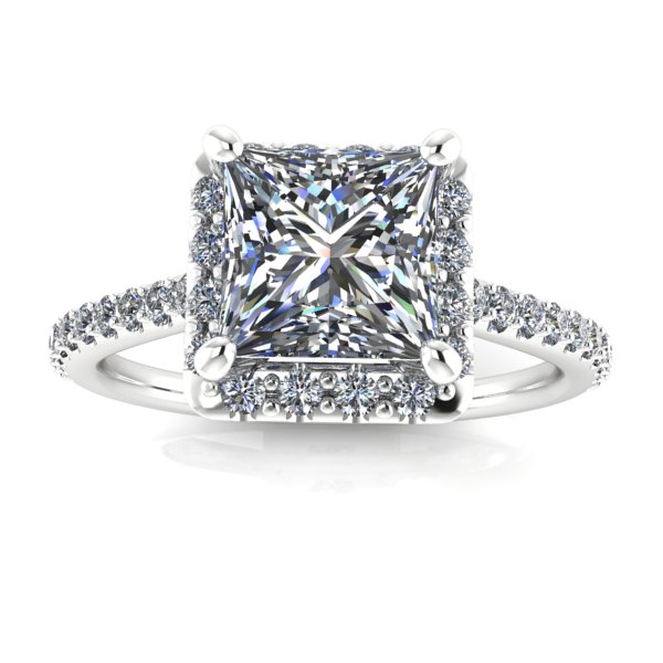 1.25 ct approx princess-cut halo engagement ring in white gold