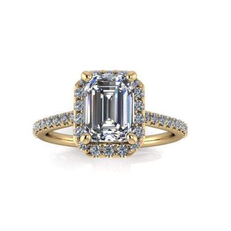 1.25 ct approx halo emerald cut engagement ring in yellow gold