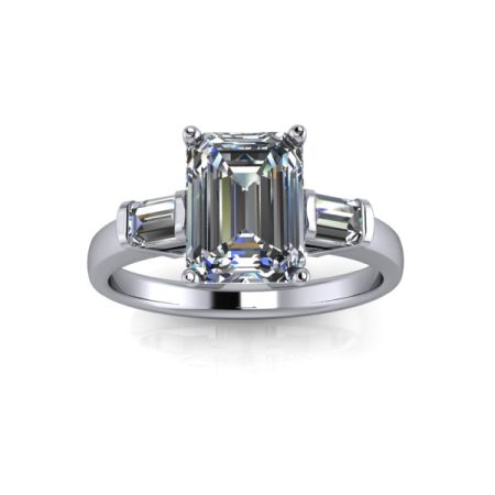 1.75 ct approx emerald cut three stone diamond engagement ring in platinum