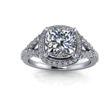 1.75 ct approx cushion-cut halo engagement ring in platinum