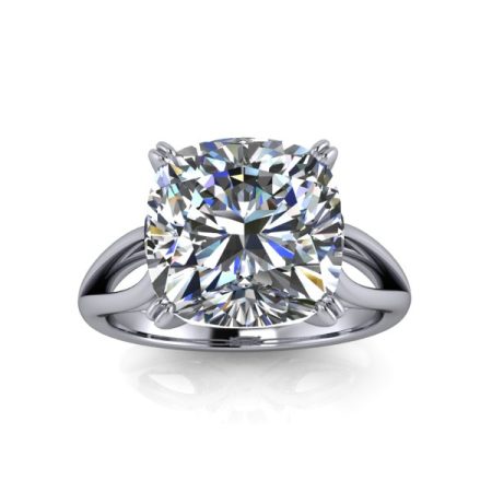 5 ct split band solitaire cushion cut engagement ring in white gold